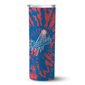personalized los angeles dodgers metallic grid blue skinny tumbler best selling.webp
