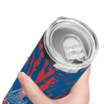 personalized los angeles dodgers metallic grid blue skinny tumbler best selling.webp