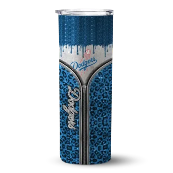 personalized los angeles dodgers sparkle drip blue skinny tumbler best selling.webp