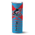 personalized miami marlins camo texture blue skinny tumbler best selling.webp