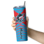 personalized miami marlins camo texture blue skinny tumbler best selling.webp