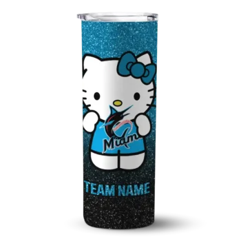 personalized miami marlins hello kitty blue black skinny tumbler best selling.webp