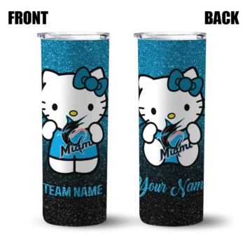 personalized miami marlins hello kitty blue black skinny tumbler fashion forward.webp