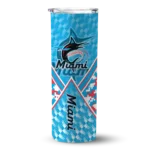personalized miami marlins monogram burst blue white skinny tumbler best selling.webp