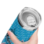 personalized miami marlins monogram burst blue white skinny tumbler best selling.webp