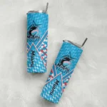 personalized miami marlins monogram burst blue white skinny tumbler best selling.webp