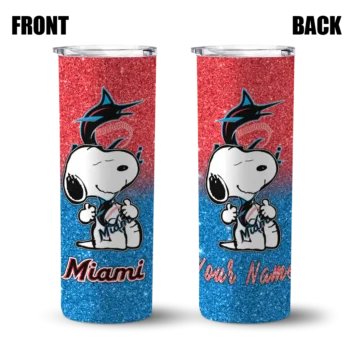 personalized miami marlins snoopy attitude blue skinny tumbler fashion forward.webp