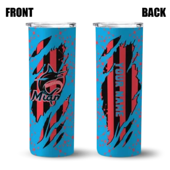personalized miami marlins star pop blue black skinny tumbler fashion forward.webp