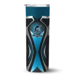 personalized miami marlins superman emblem blue black skinny tumbler best selling.webp