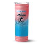personalized miami marlins swirl texture blue skinny tumbler best selling.webp