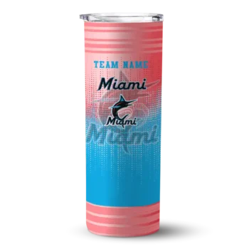 personalized miami marlins swirl texture blue skinny tumbler best selling.webp