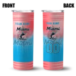 personalized miami marlins swirl texture blue skinny tumbler best selling.webp