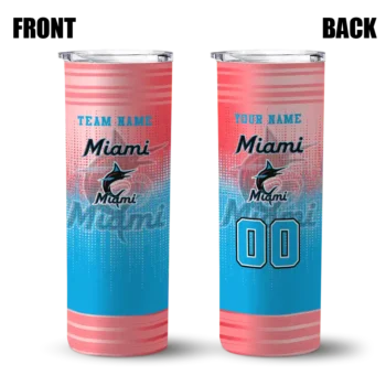 personalized miami marlins swirl texture blue skinny tumbler fashion forward.webp