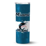 personalized miami marlins torn band blue white skinny tumbler best selling.webp