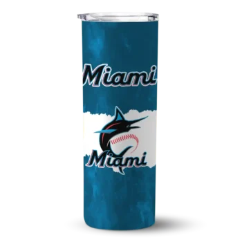 personalized miami marlins torn band blue white skinny tumbler best selling.webp