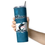 personalized miami marlins torn band blue white skinny tumbler best selling.webp