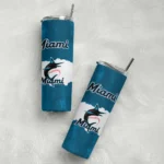 personalized miami marlins torn band blue white skinny tumbler best selling.webp