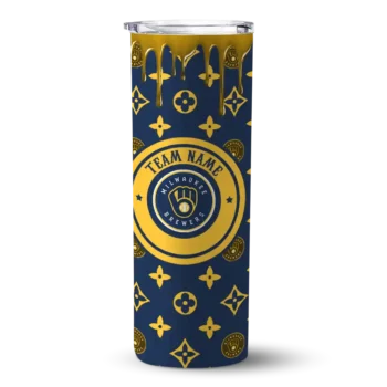 personalized milwaukee brewers camo streak navy blue skinny tumbler best selling.webp
