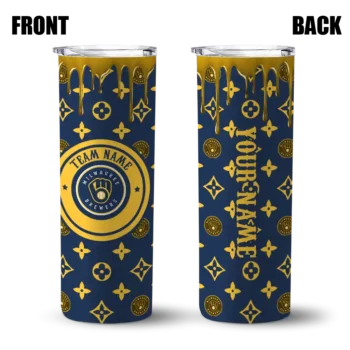 personalized milwaukee brewers camo streak navy blue skinny tumbler fashion forward.webp