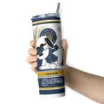 personalized milwaukee brewers snoopy dog navy blue white skinny tumbler best selling.webp