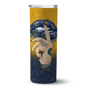 personalized milwaukee brewers sparkle lips navy blue skinny tumbler best selling.webp