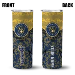 personalized milwaukee brewers spiral burst print navy blue skinny tumbler best selling.webp