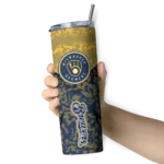 personalized milwaukee brewers spiral burst print navy blue skinny tumbler best selling.webp