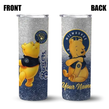 personalized milwaukee brewers winnie the pooh navy blue gray skinny tumbler fashion forward.webp