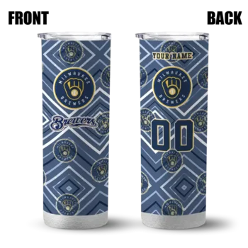 personalized milwaukee brewers zipper leopard navy blue skinny tumbler fashion forward.webp