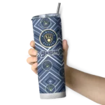 personalized milwaukee brewers zipper leopard navy blue skinny tumbler best selling.webp