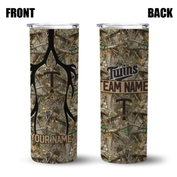 personalized minnesota twins antler flow camo skinny tumbler fashion forward.webp