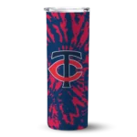 personalized minnesota twins metallic grid navy skinny tumbler best selling.webp