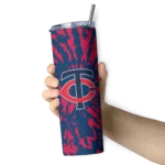 personalized minnesota twins metallic grid navy skinny tumbler best selling.webp