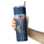 personalized minnesota twins sparkle drip navy skinny tumbler best selling.webp