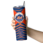 personalized new york mets camo texture blue skinny tumbler best selling.webp