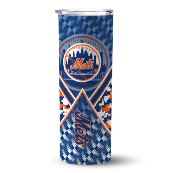 personalized new york mets monogram burst blue white skinny tumbler best selling.webp