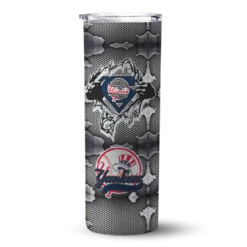 personalized new york yankees chevron v navy gray skinny tumbler best selling.webp