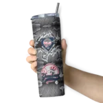 personalized new york yankees chevron v navy gray skinny tumbler best selling.webp