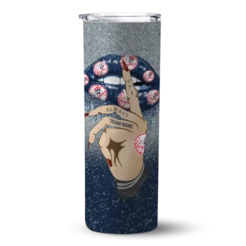 personalized new york yankees sparkle lips navy skinny tumbler best selling.webp