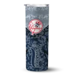 personalized new york yankees spiral burst print navy skinny tumbler best selling.webp