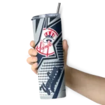 personalized new york yankees web stripes navy white skinny tumbler best selling.webp