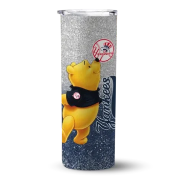 personalized new york yankees winnie the pooh navy gray skinny tumbler best selling.webp