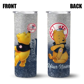 personalized new york yankees winnie the pooh navy gray skinny tumbler fashion forward.webp