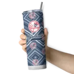 personalized new york yankees zipper leopard navy skinny tumbler best selling.webp