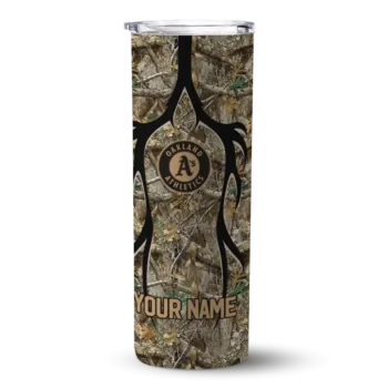 personalized oakland athletics antler flow camo skinny tumbler best selling.webp