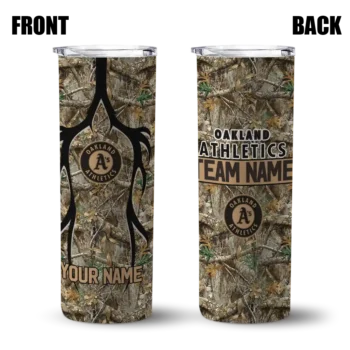 personalized oakland athletics antler flow camo skinny tumbler fashion forward.webp