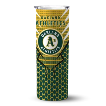 personalized oakland athletics chevron stripes green skinny tumbler best selling.webp