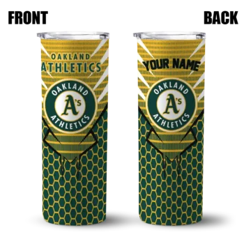 personalized oakland athletics chevron stripes green skinny tumbler fashion forward.webp