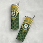 personalized oakland athletics chevron stripes green skinny tumbler best selling.webp