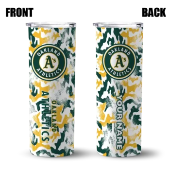 personalized oakland athletics claw marks green white skinny tumbler fashion forward.webp